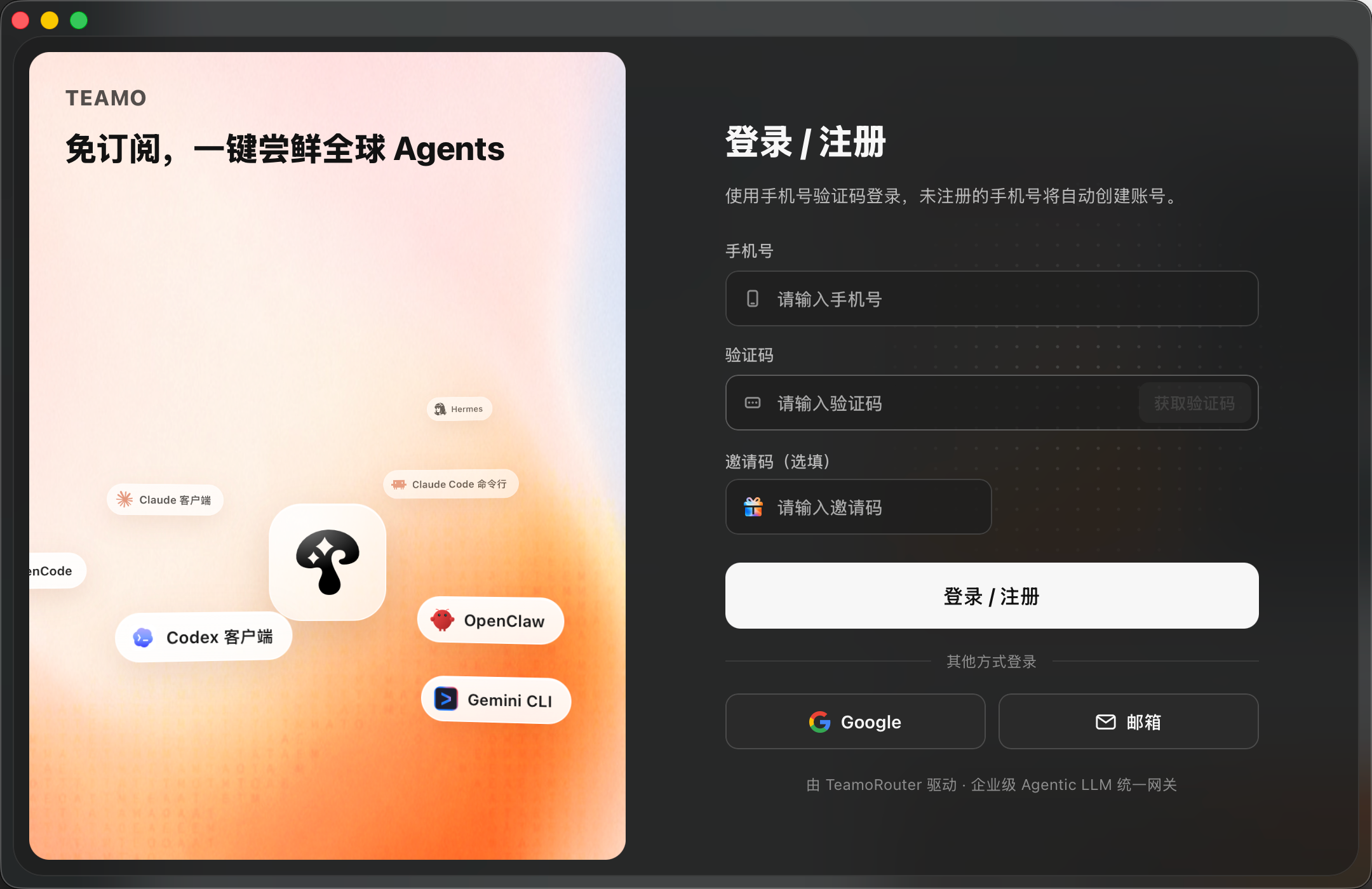 TeamoRouter 登录/注册界面